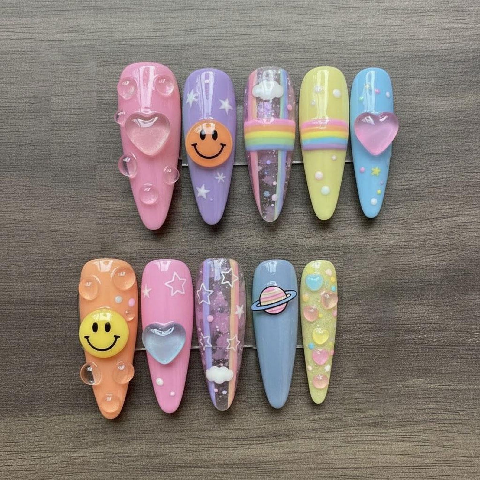 Pastel Galaxy Rainbow Pop Press On Nails