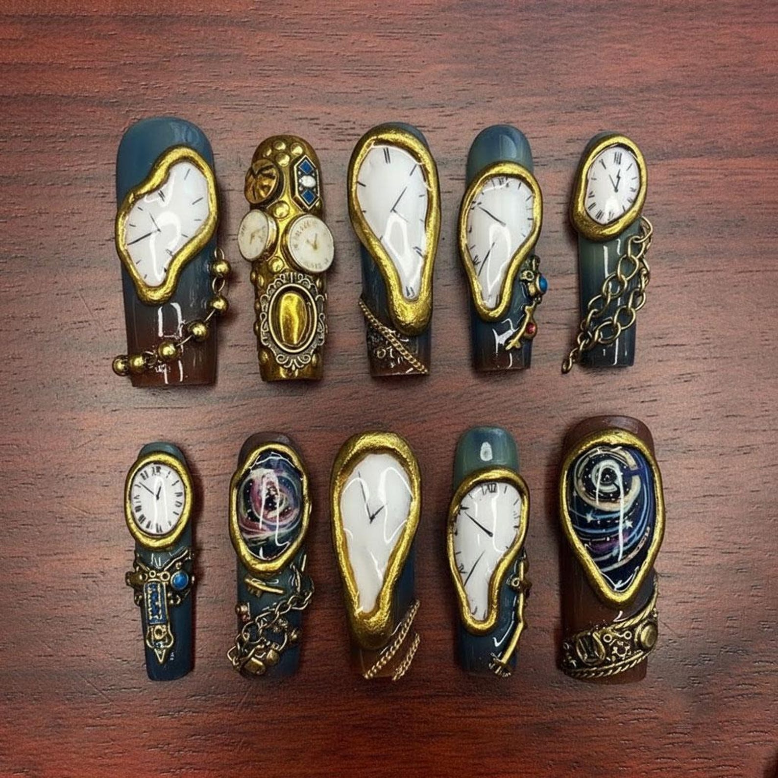 Surreal Melting Clock Fantasy Press On Nails
