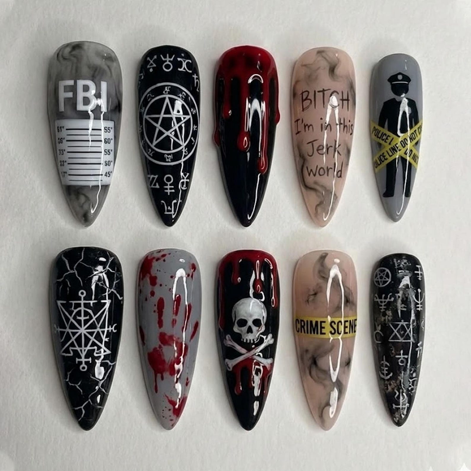 Dark Crime Scene Gothic Horror Stiletto Press On Nails