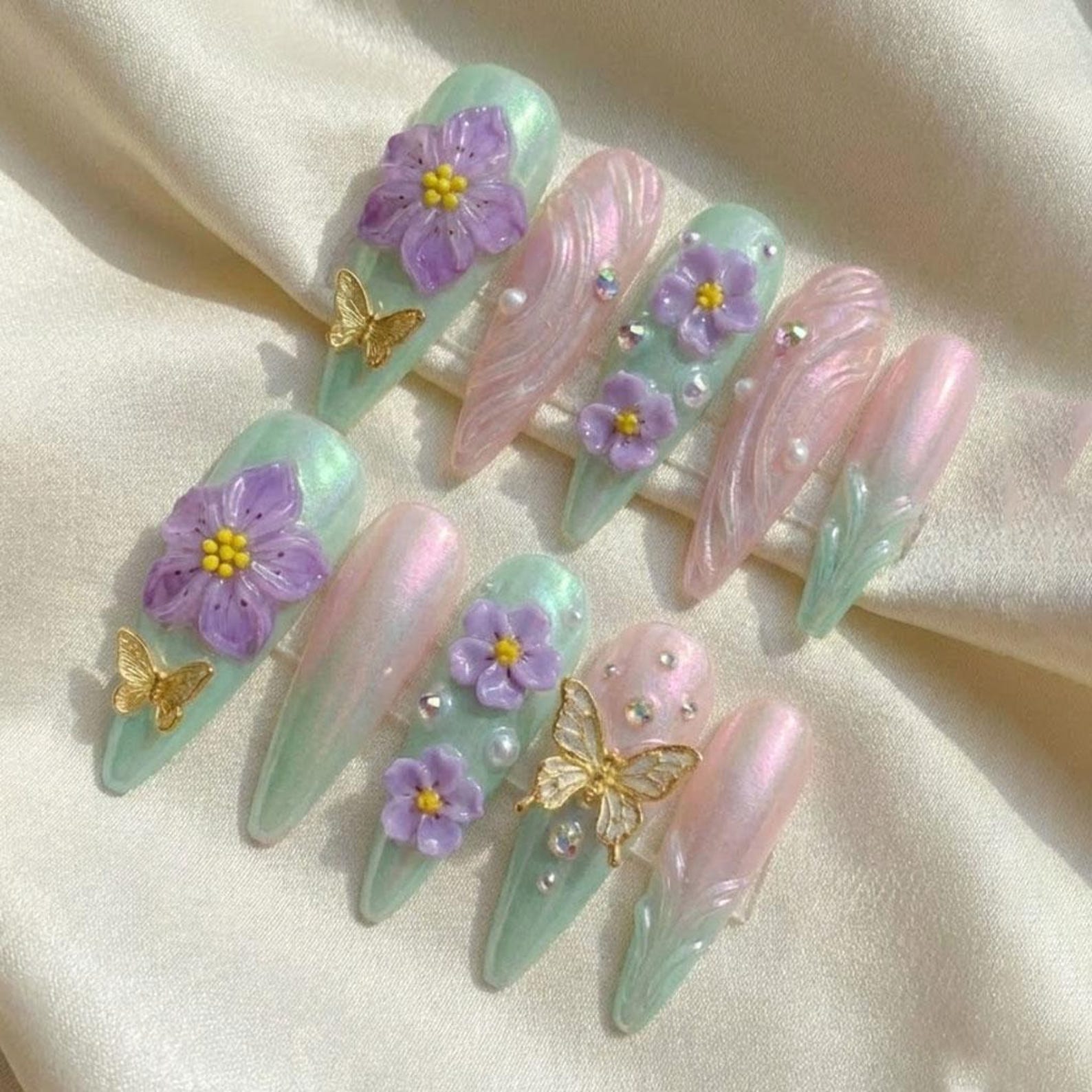 Pastel Butterfly Floral Dream Press On Nails