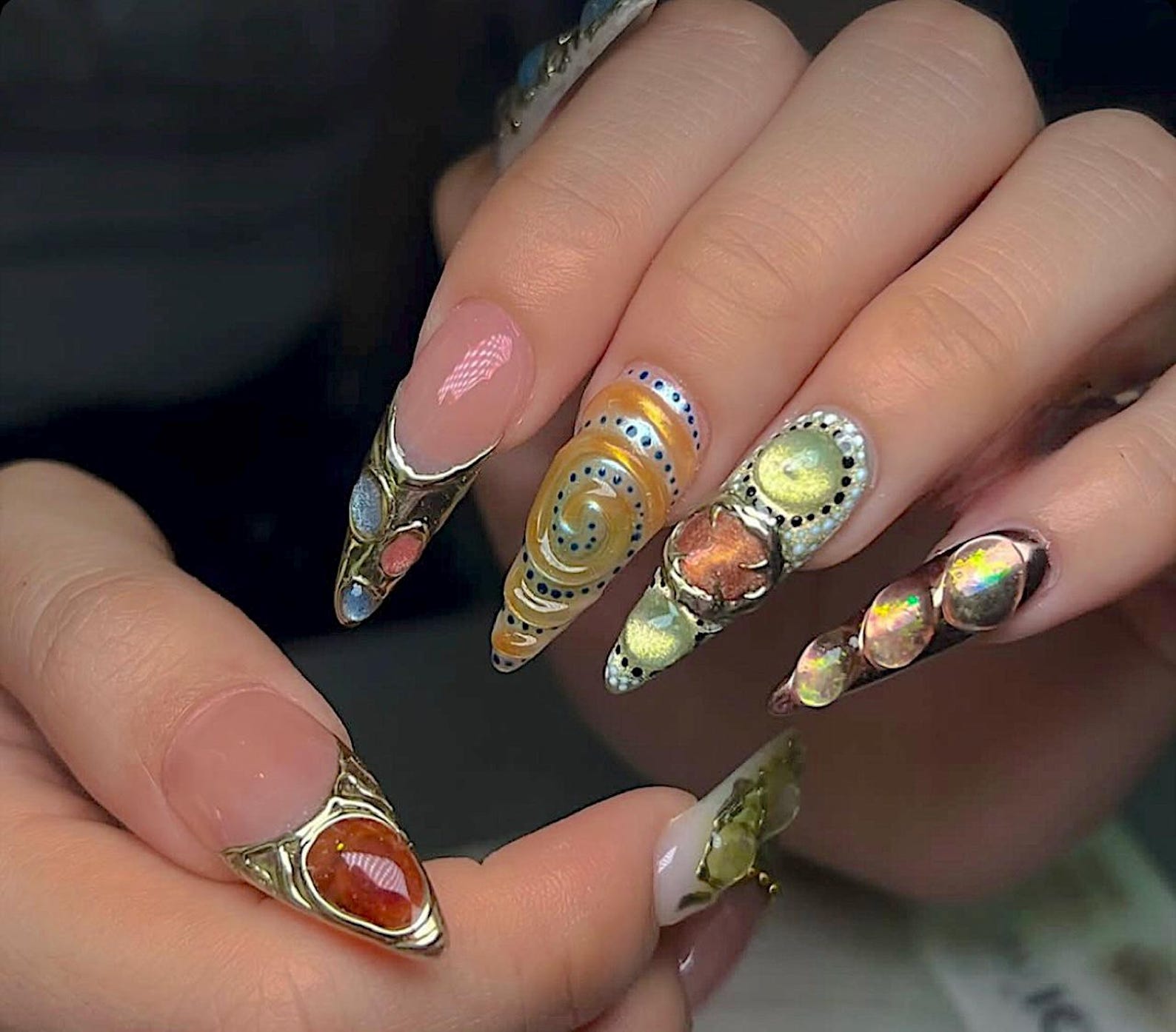 Abstract Gemstone Swirl Sculpted Luxury Press On Nails