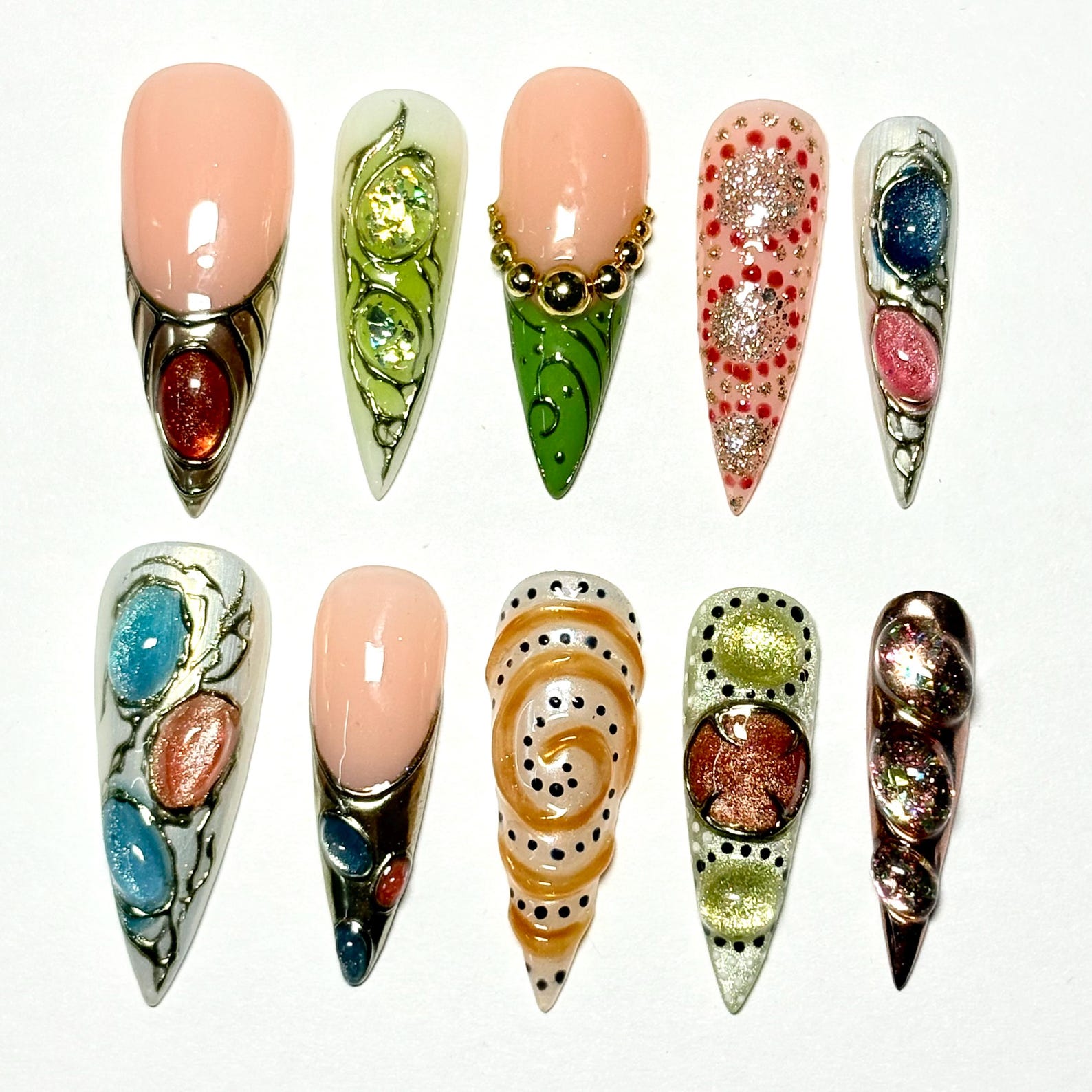 Abstract Gemstone Swirl Sculpted Luxury Press On Nails