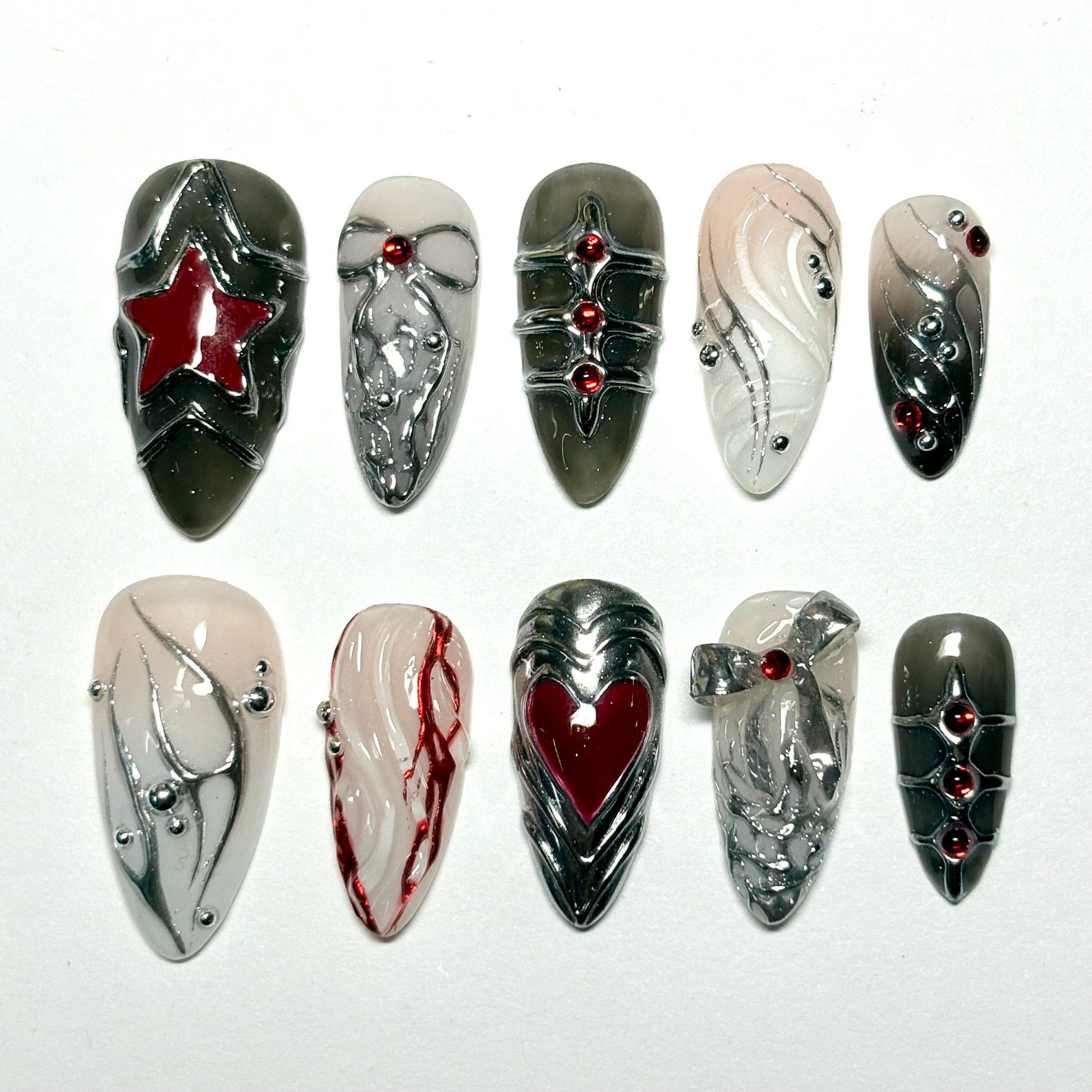 Dark Chrome Blood Drip 3D Metallic Press On Nails