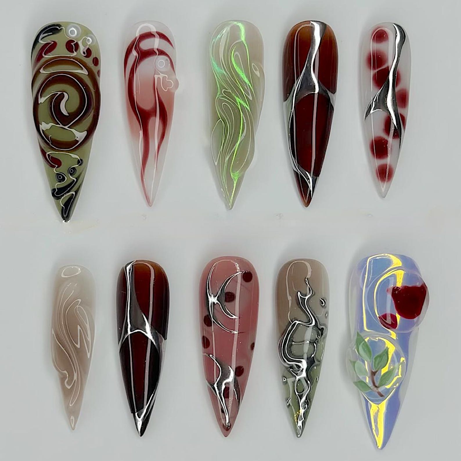 Abstract Chrome Swirl Glossy Gel Press On Nails