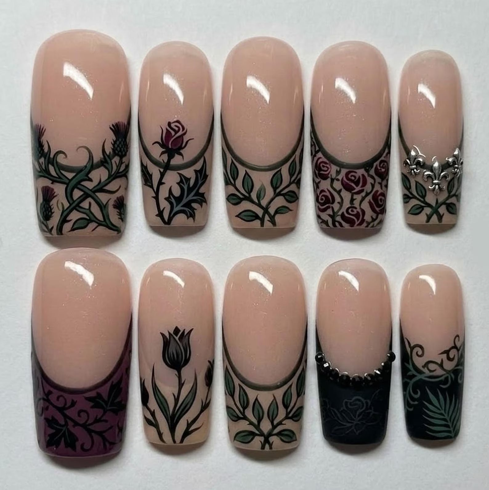 Dark Floral Vintage Rose Gothic Botanical Press On Nails
