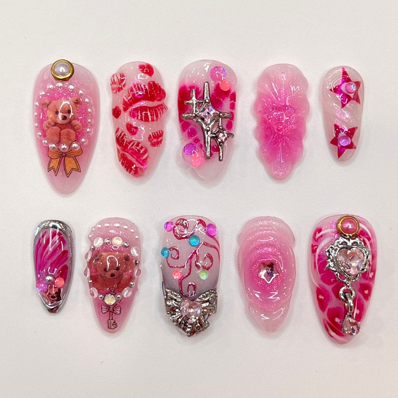 Cotton Candy Pink Chrome Airbrush Press On Nails