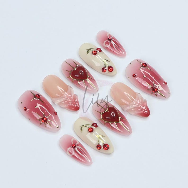 Red Aura Glow Romantic Gradient Elegant Press On Nails