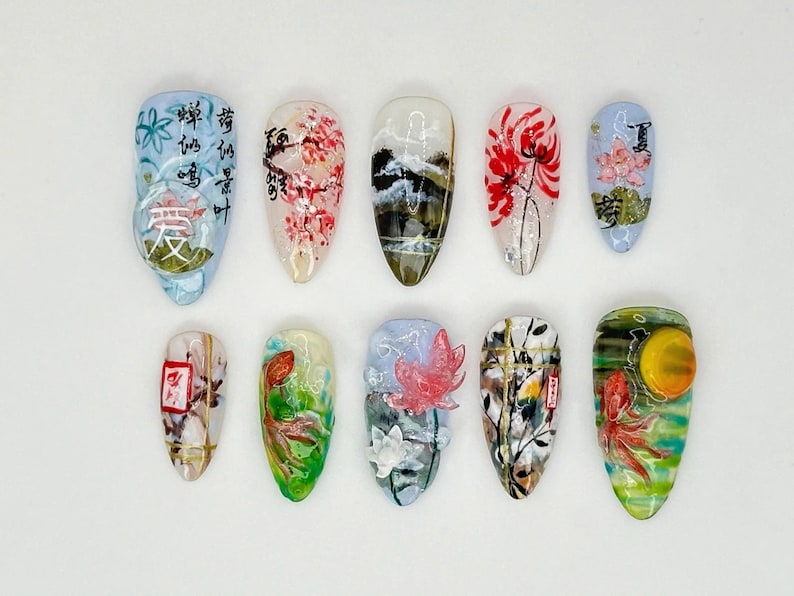 Elegant Koi Blossom Press On Nails