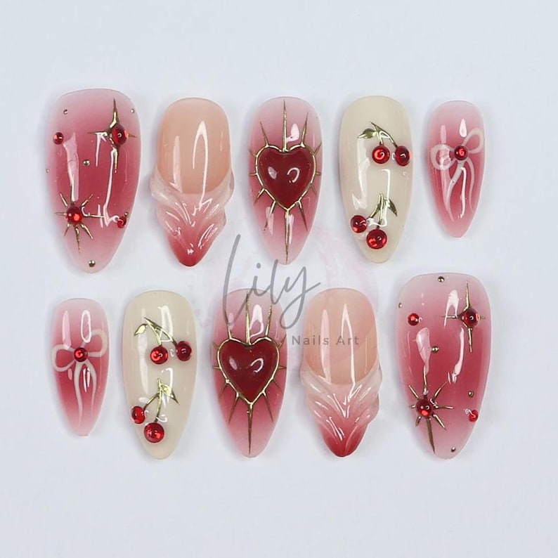 Red Aura Glow Romantic Gradient Elegant Press On Nails