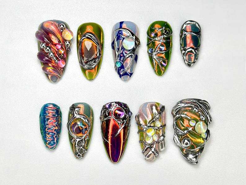 Edgy Metallic 3D Press On Nails