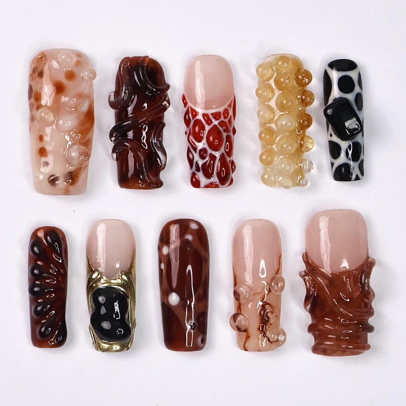 Glossy Molten Caramel Glass Effect Press On Nails