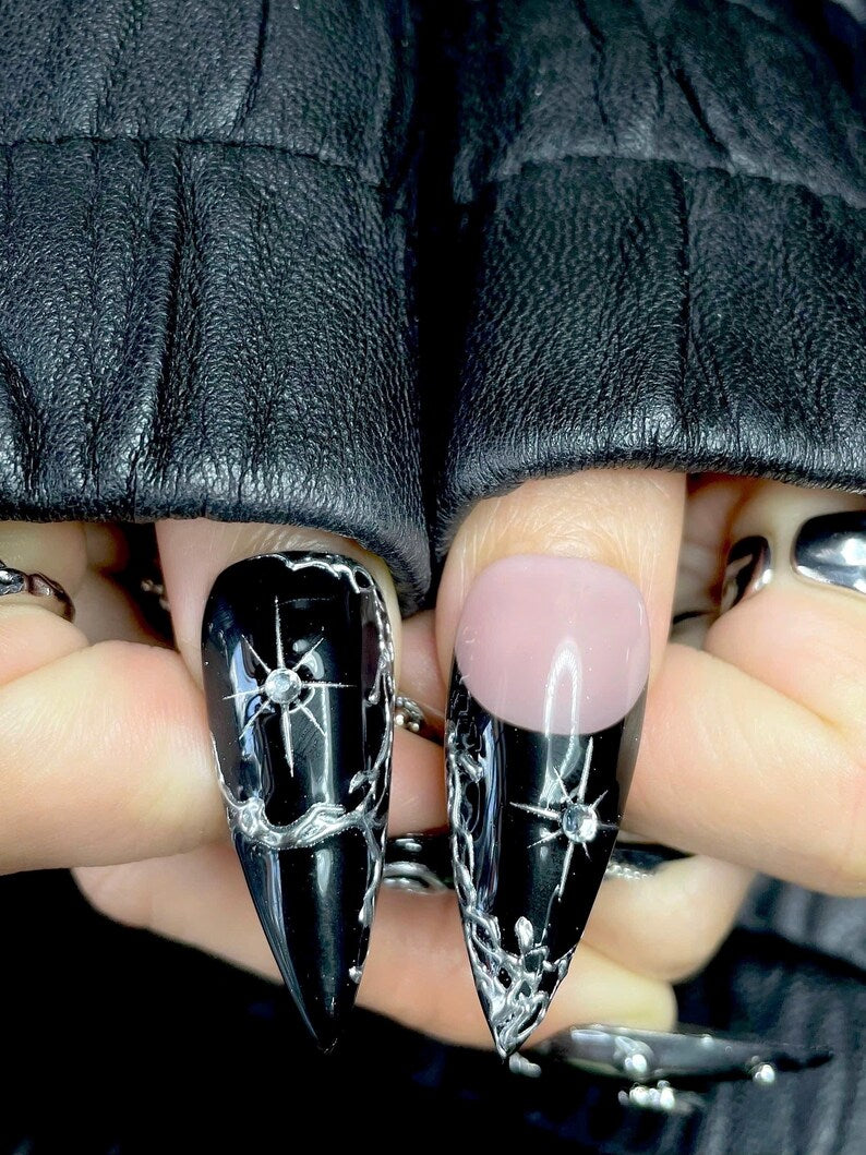 Black Chrome Gothic Luxury Press On Nails