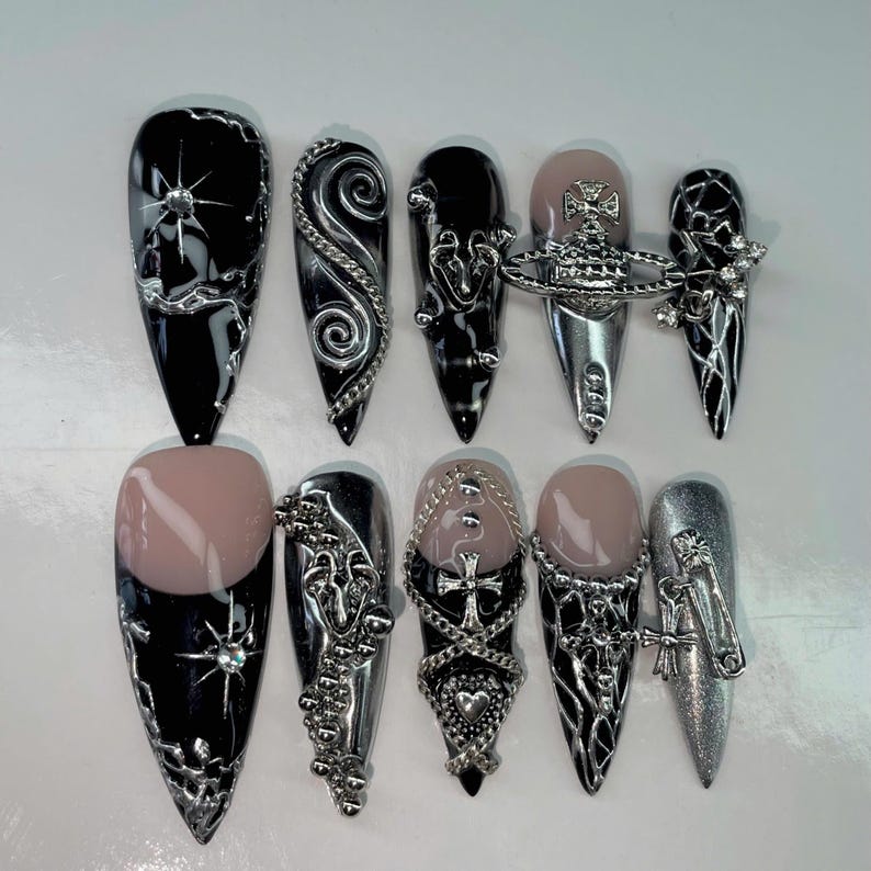 Black Chrome Gothic Luxury Press On Nails
