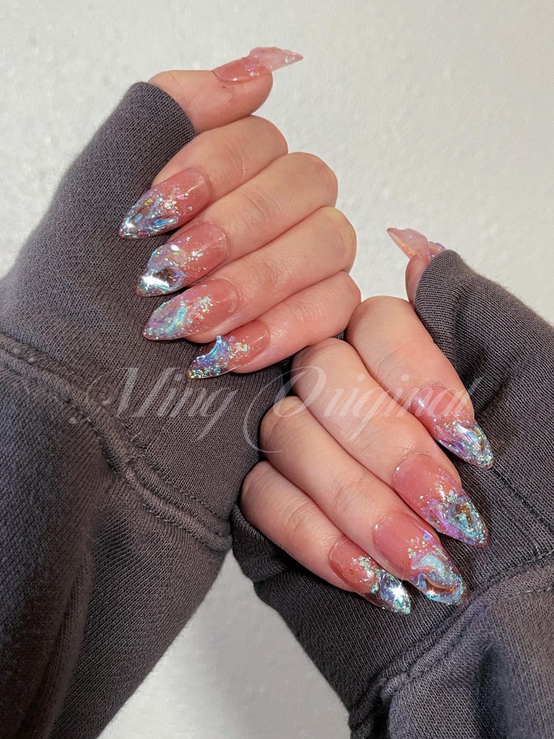 Glittering Aurora Crystal Dream Press On Nails