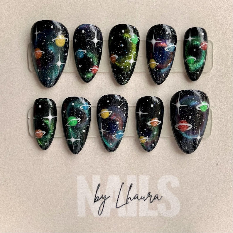 Cosmic Galaxy Glitter Starry Press On Nails
