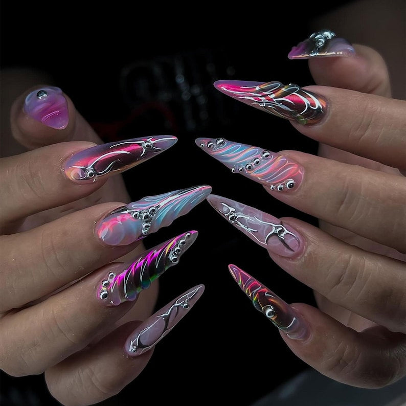 Iridescent Rainbow Chrome Press On Nails