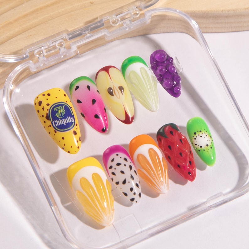 Whimsical 3D Fruit Garden Press On Nails