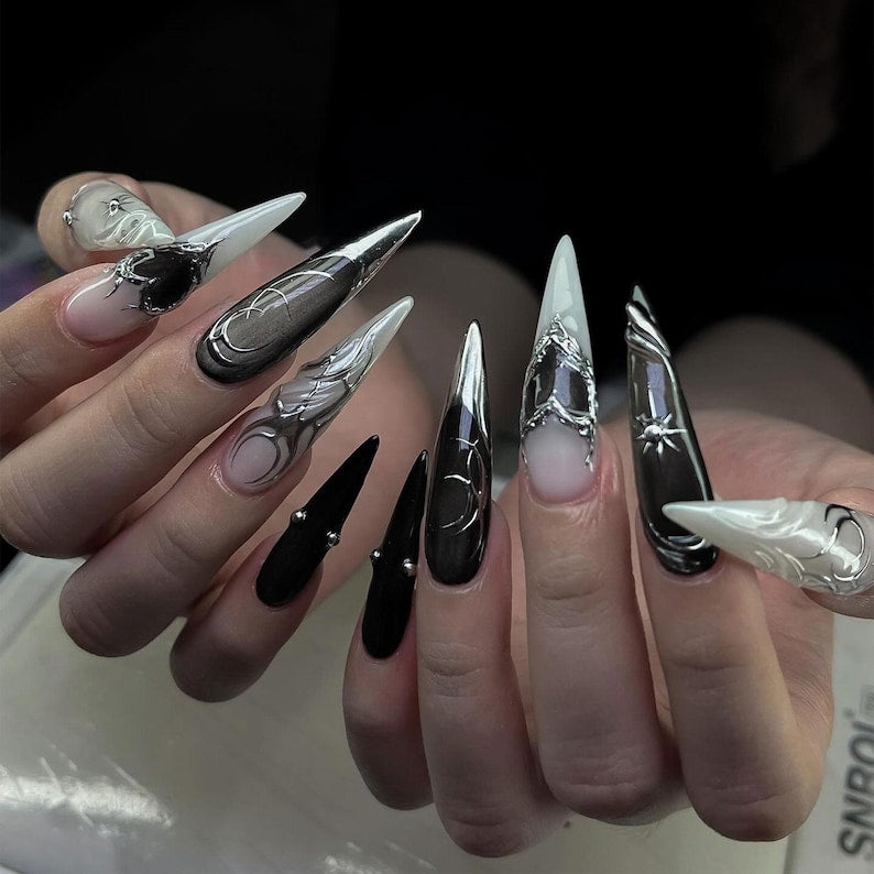 Dark Gothic Chrome Press On Nails