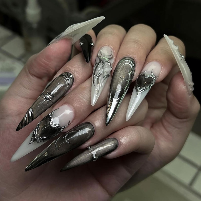 Dark Gothic Chrome Press On Nails