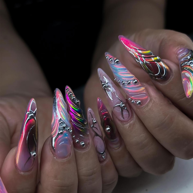 Iridescent Rainbow Chrome Press On Nails