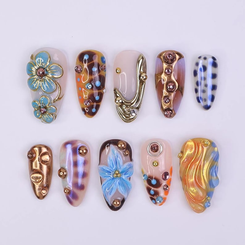 Ocean Bloom Floral Press On Nails