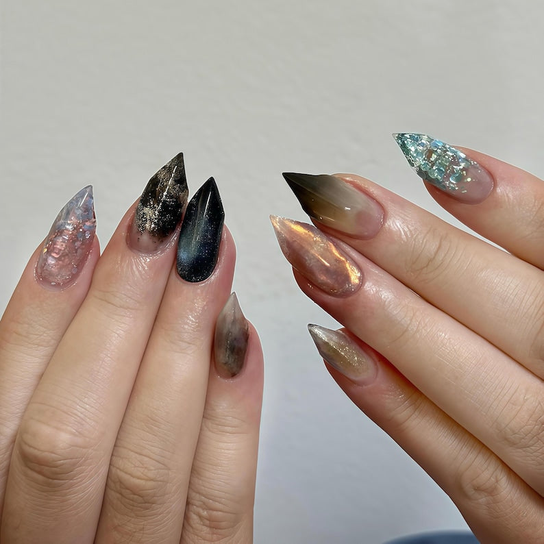 Cosmic Galaxy Iridescent Claw Press On Nails