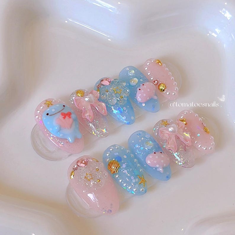 Sparkling Ocean Dream Marine Press On Nails