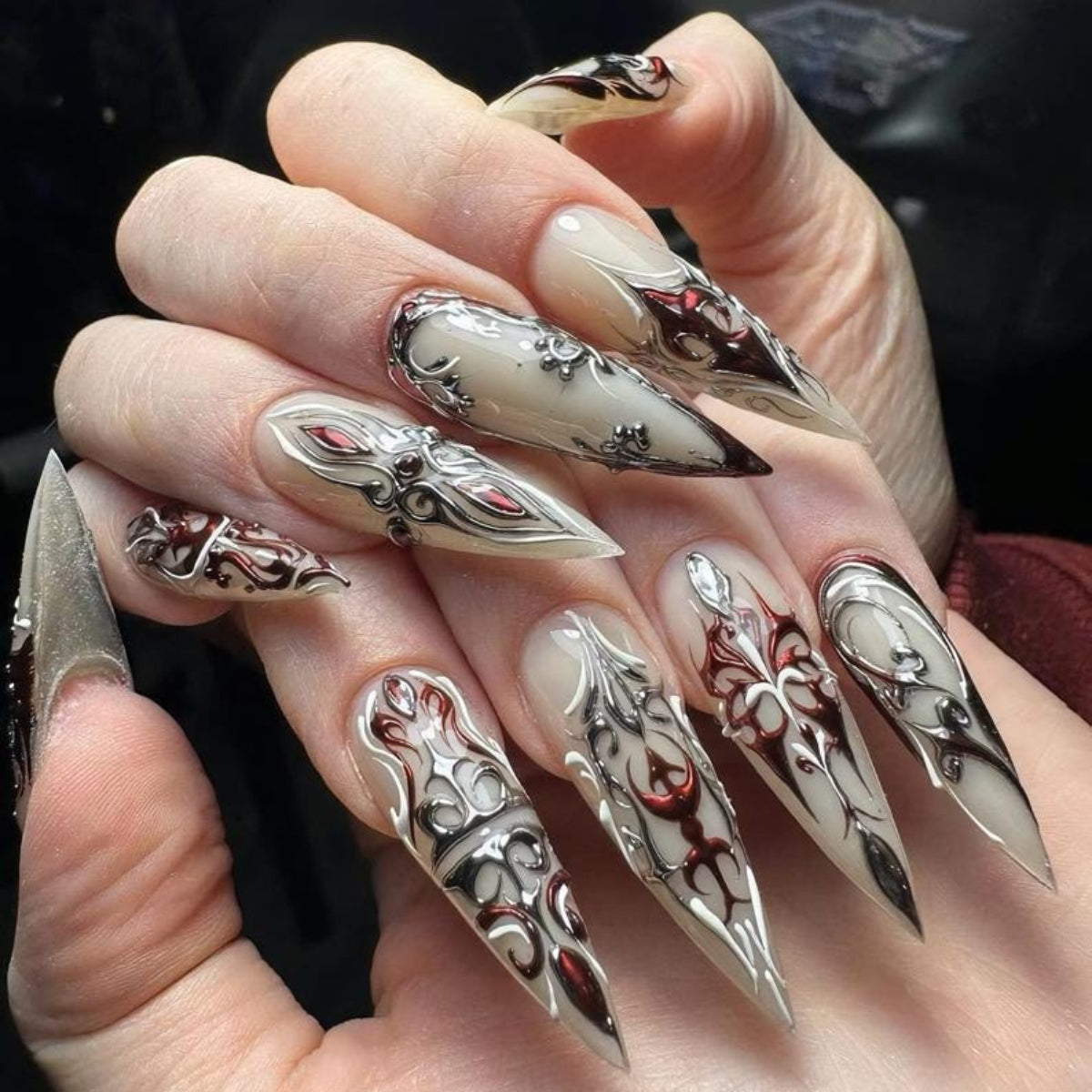 Metallic Gothic Armor Dark Gothic Red and Chrome 3D