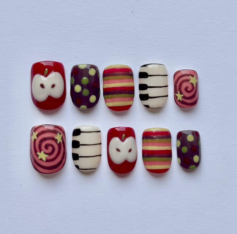 Whimsical Autumn Fruit Hand Painted Cozy Press On Nails