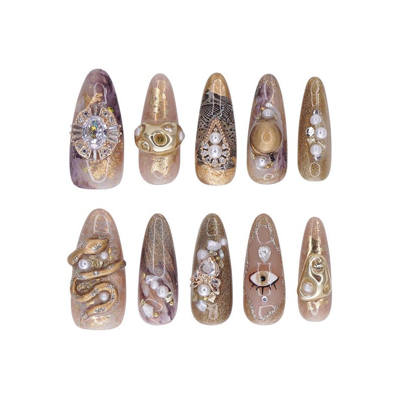 Mystic Gold Serpent Royal Dark Press On Nails