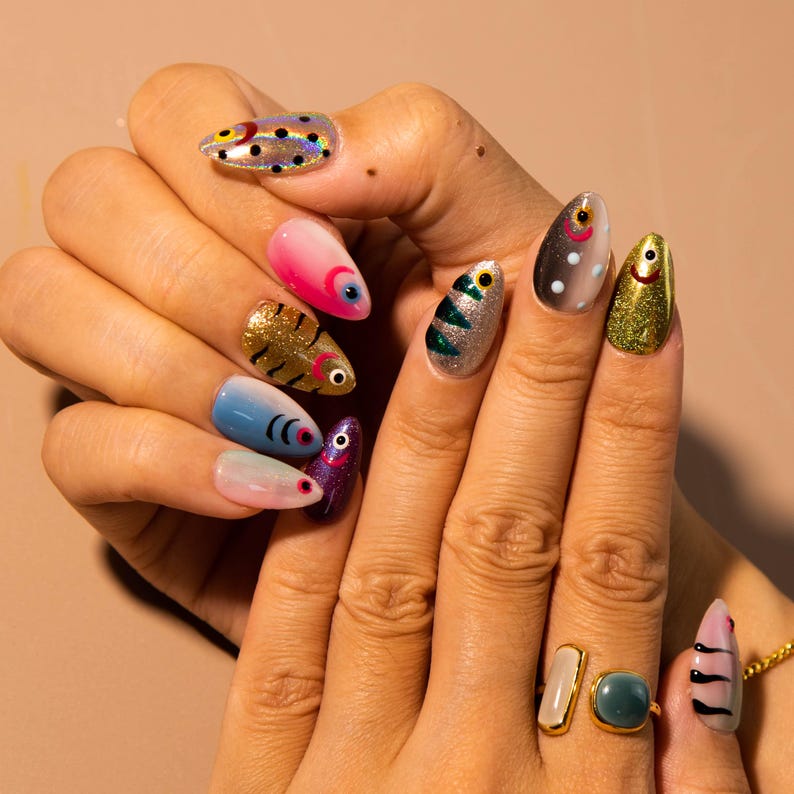 Ocean Inspired Colorful Fish Press On Nails