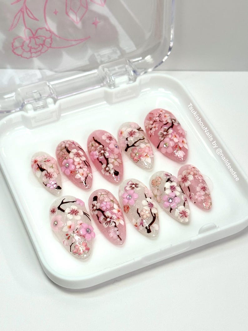 Elegant Cherry Blossom Floral Press On Nails