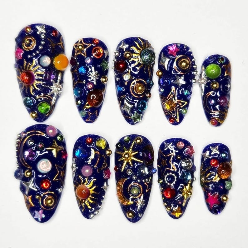 Playful Cosmic Space Character Press On Nails
