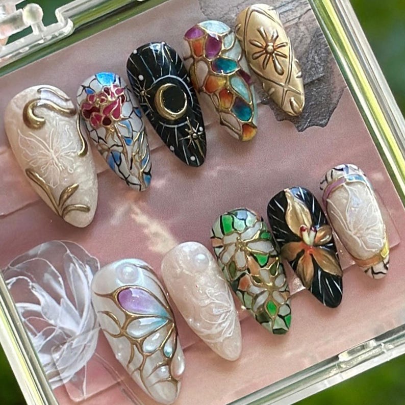 3D Butterfly Stained Glass Fantasy Press On Nails