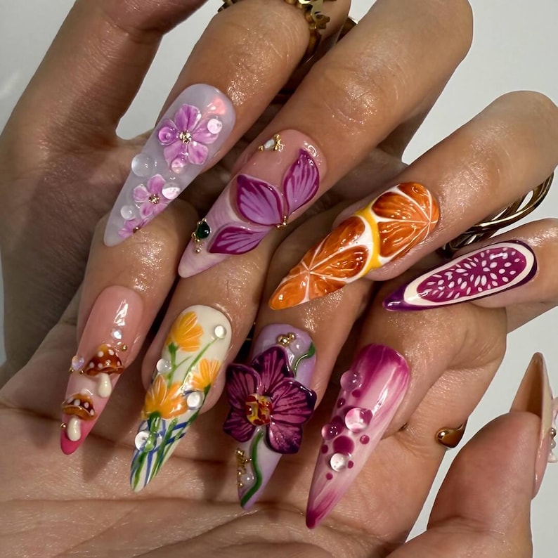 Tropical Orchid Fruit Press On Nails