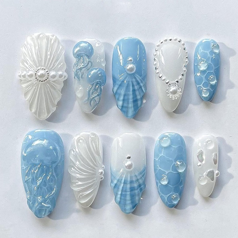 Ethereal Ocean Glow Jellyfish Press On Nails
