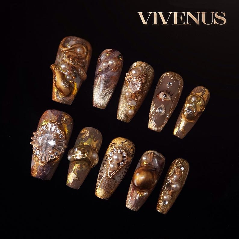 Mystic Gold Serpent Royal Dark Press On Nails