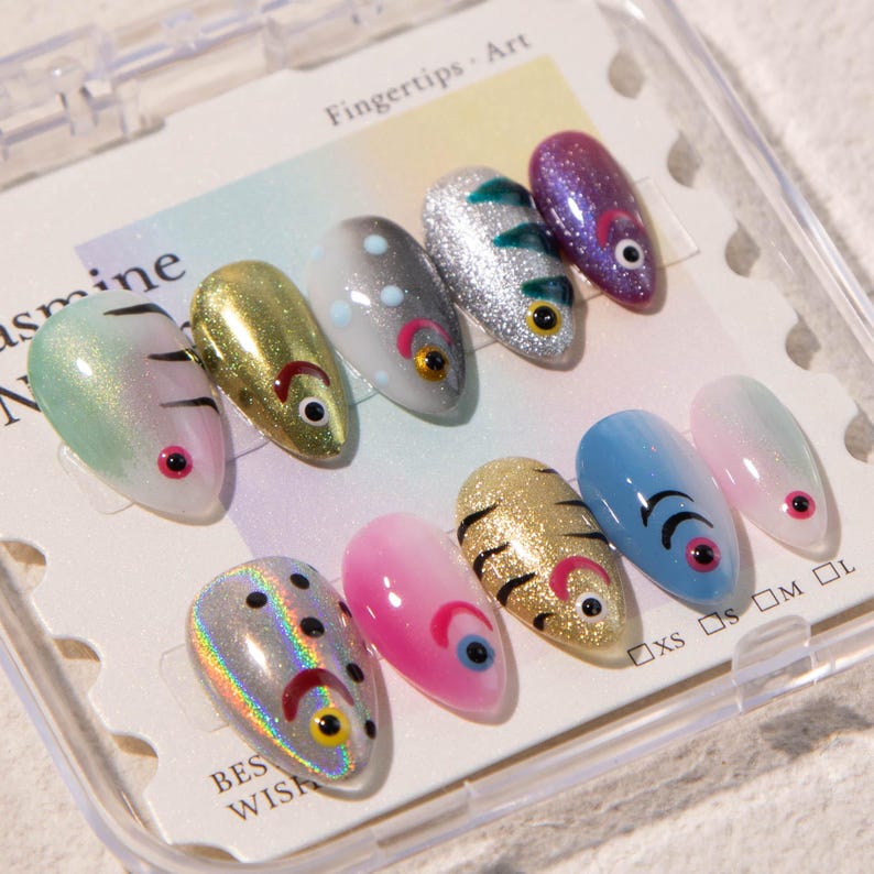 Ocean Inspired Colorful Fish Press On Nails
