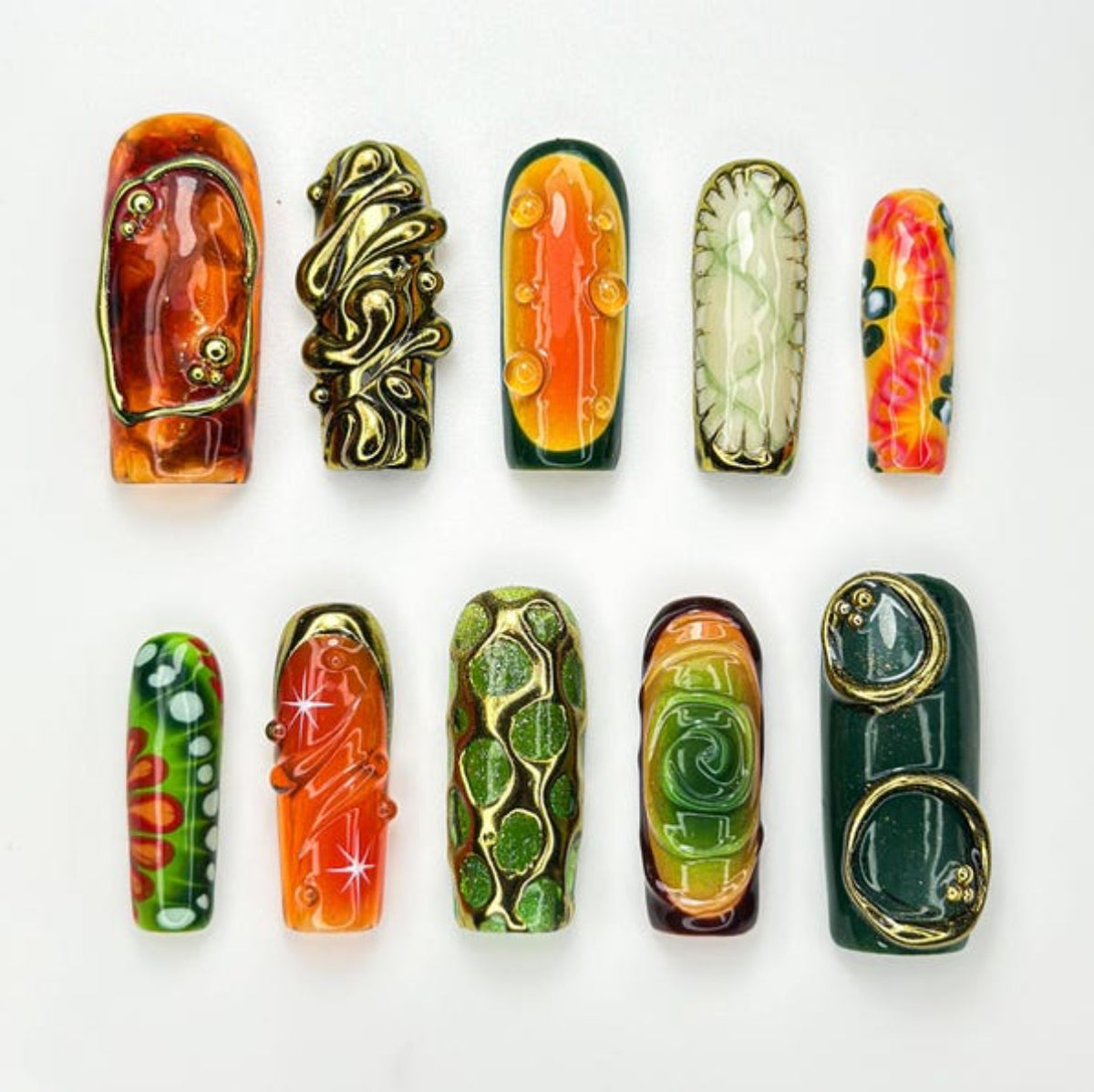 Retro Jungle Lux3D Gold Abstract Green and Orange Swirls