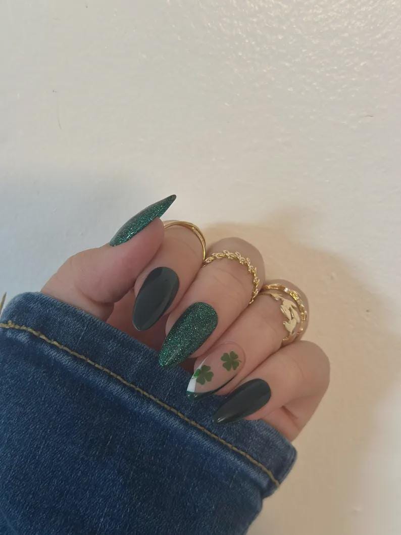 Emerald Swirl & Gold Glitter Chic Press On Nails