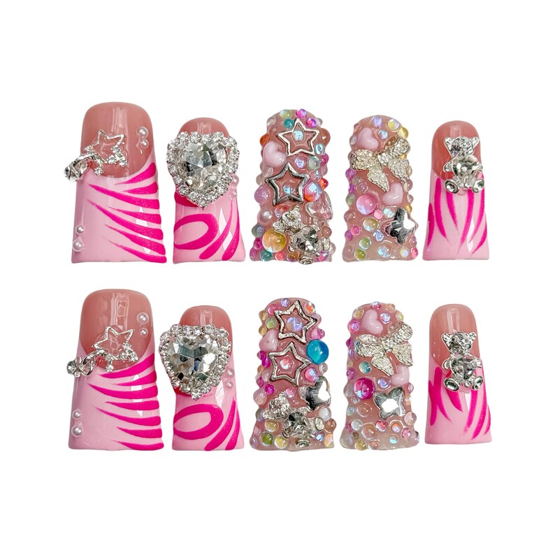 Glam Pink Rhinestone Y2K Bling Press On Nails