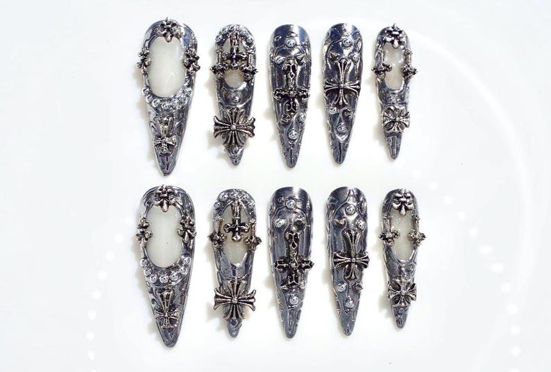 Chrome Heart Gothic Glam Press On Nails