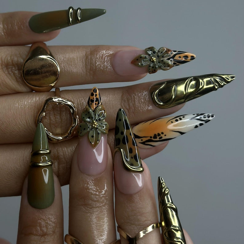 Golden Jungle Glam Press On Nails