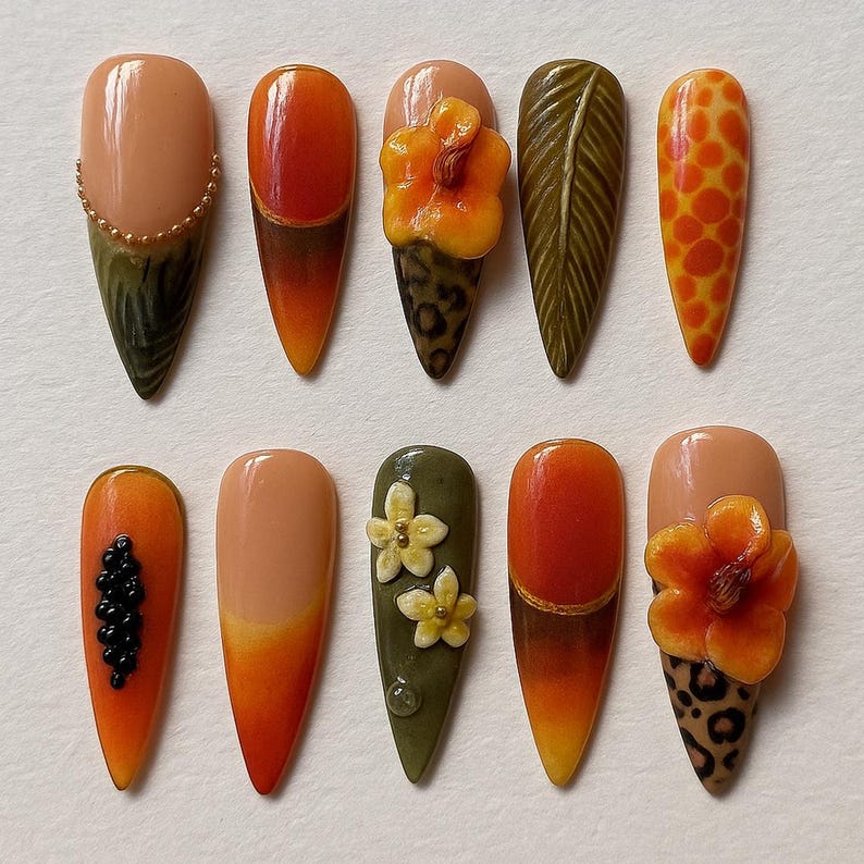 Playful Autumn Pumpkin Press On Nails