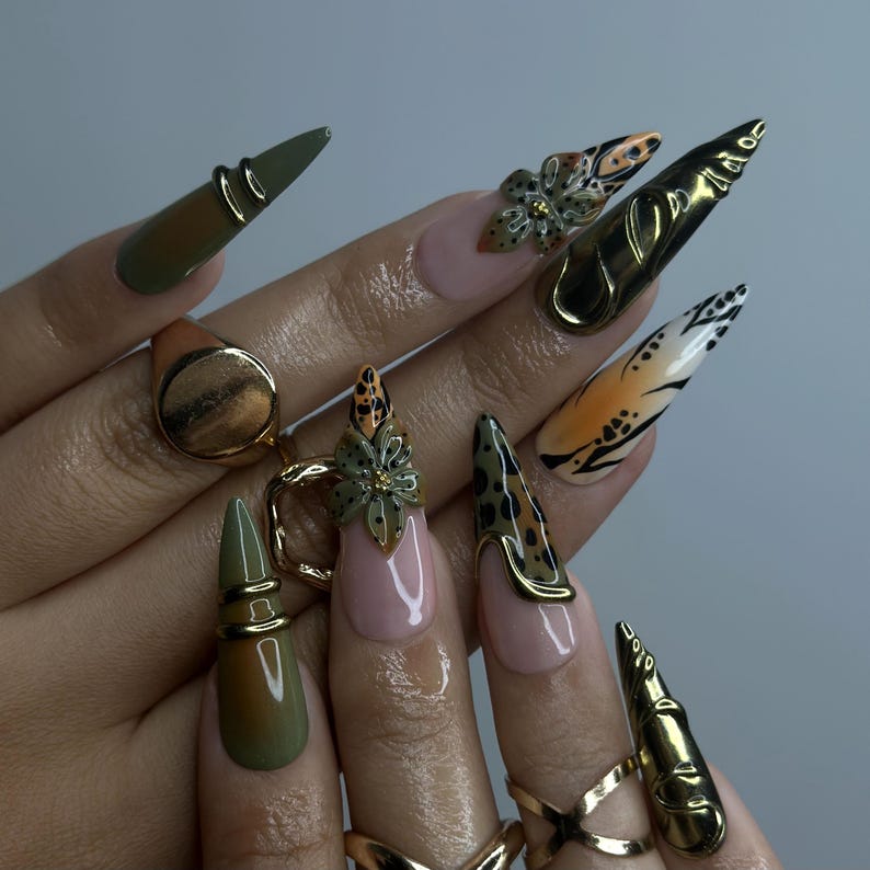 Golden Jungle Glam Press On Nails