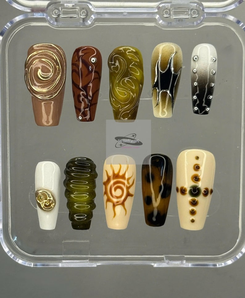 Freestyle Tribal Brown Earthy Boho Abstract Press On Nails