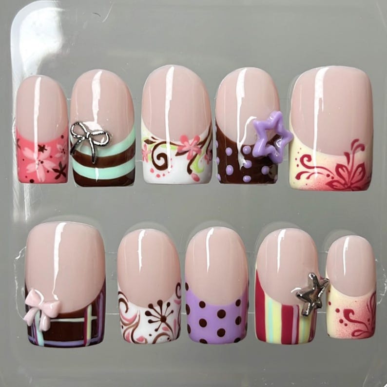 Retro Candy Bow Star Polka Dot Cute Press On Nails