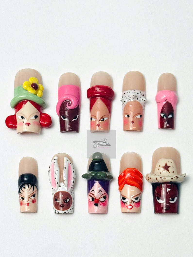 Playful Cartoon Pop Art Funny Face Press On Nails
