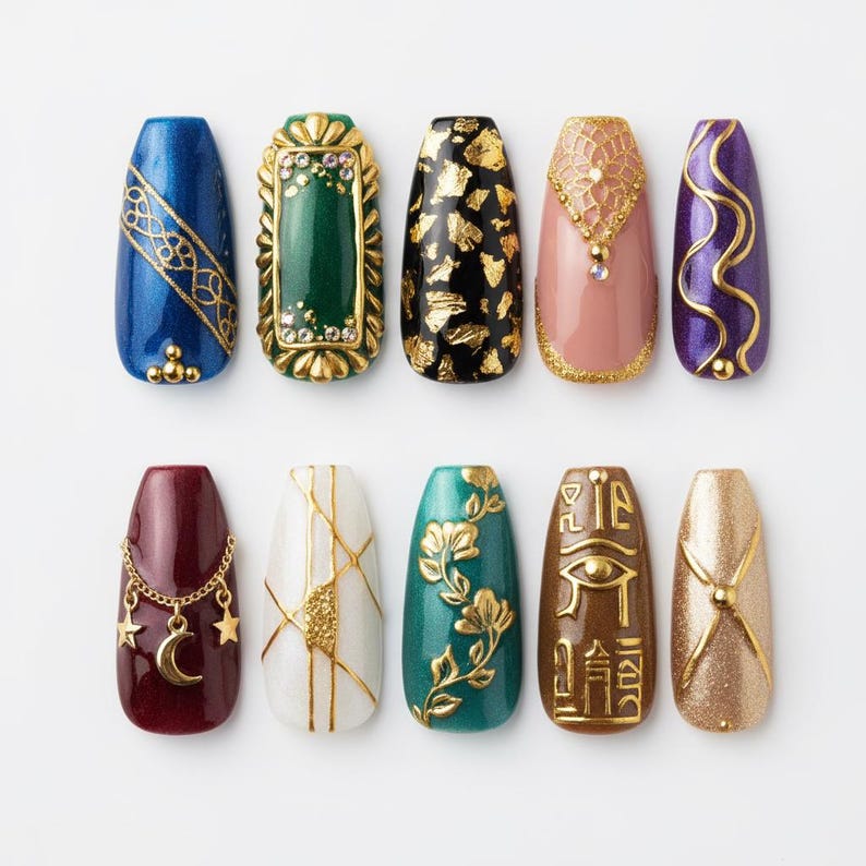 Divine Gold Emerald Goddess Luxury Press On Nails