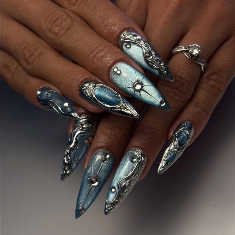 Chrome Metallic Futuristic Edge Press On Nails